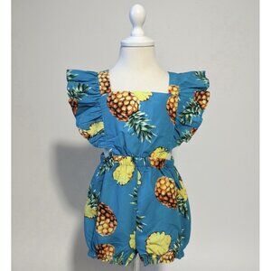 Baby Girl Pineapple Print Romper Blue Tropical Summer Outfit 18-24 Months